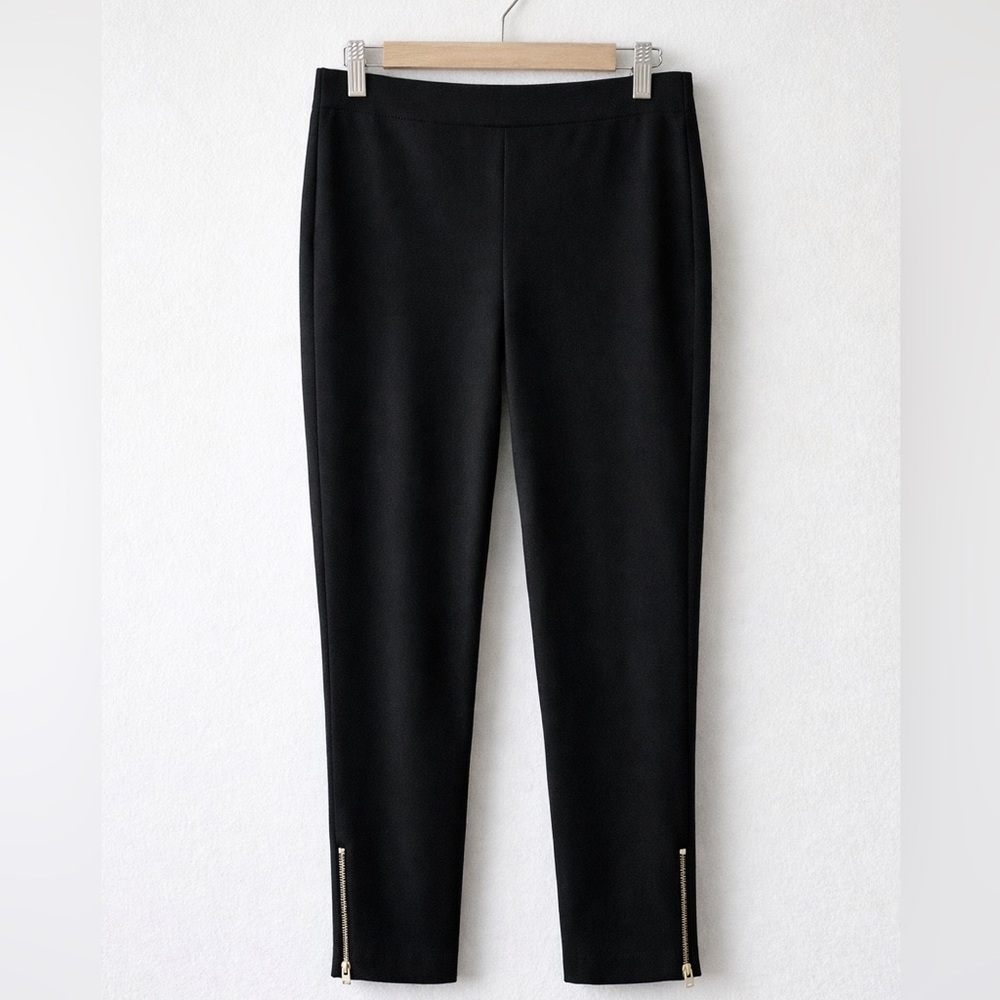 LOFT Black Petite Ankle Pants Size 10P Gold Zipper Hem NWT
